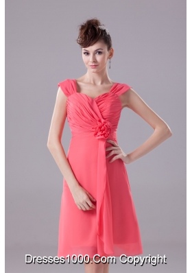 Wide Straps Knee-length Prom Gown with Handle Flower and Ruche