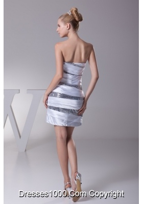 Zexy Mini-leng Strapless Sheath Prom Gown in Silver with Sequins