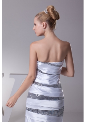 Zexy Mini-leng Strapless Sheath Prom Gown in Silver with Sequins