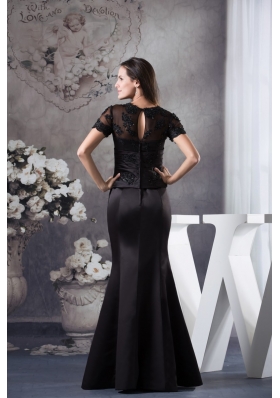 Appliqued Black Prom Celebrity Dress with Short Sleeves and Cutout