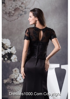 Appliqued Black Prom Celebrity Dress with Short Sleeves and Cutout