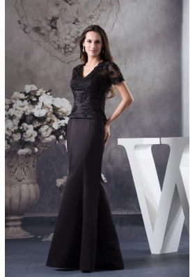 Appliqued Black Prom Celebrity Dress with Short Sleeves and Cutout