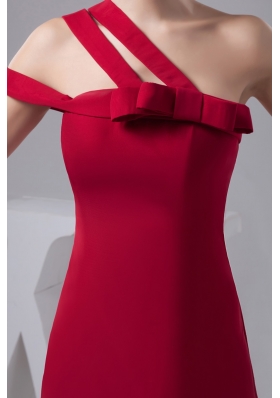 Asymmetrical Mini Red Column Fitted Prom Dress with Bowknot