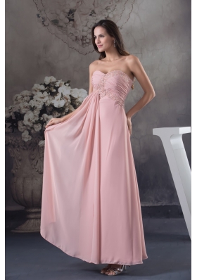 Baby Pink Sweetheart Ankle-length Prom Dress with Beading for Party