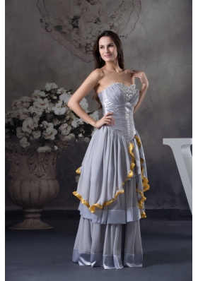 Beaded and Ruched Grey Prom Celebrity Dress with Ruffled Layers