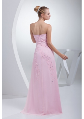 Beaded Pink Floor-length Prom Gown Dress with High Slit and Sweetheart