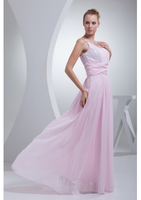 Beaded Scoop Neckline Floor-length Prom Evening Dress in Baby Pink