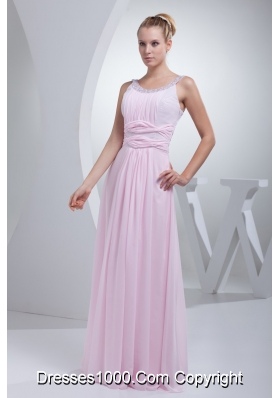 Beaded Scoop Neckline Floor-length Prom Evening Dress in Baby Pink