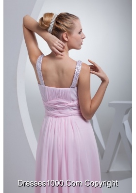 Beaded Scoop Neckline Floor-length Prom Evening Dress in Baby Pink