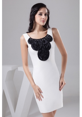 Beading and Black Rolling Flowers Accent Mini Scoop Neck Wedding Dresses