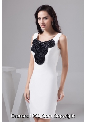 Beading and Black Rolling Flowers Accent Mini Scoop Neck Wedding Dresses