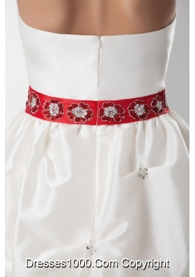 Beading and Pick-ups Accent White Mini Wedding Dresses with Red Bowknot