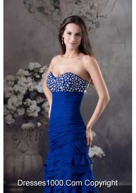 Beading and Ruffled Layers Accent Prom Formal Dress in Royal Blue