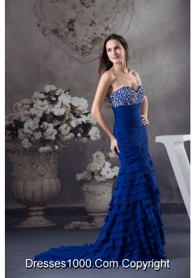 Beading and Ruffled Layers Accent Prom Formal Dress in Royal Blue