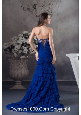 Beading and Ruffled Layers Accent Prom Formal Dress in Royal Blue