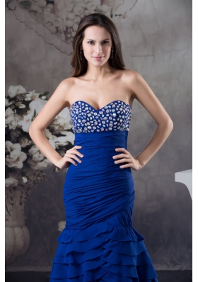 Beading and Ruffled Layers Accent Prom Formal Dress in Royal Blue