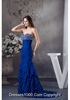 Beading and Ruffled Layers Accent Prom Formal Dress in Royal Blue