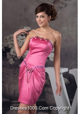 Beautiful Beading and Ruches Accent Mini Prom Dresses in Hot Pink