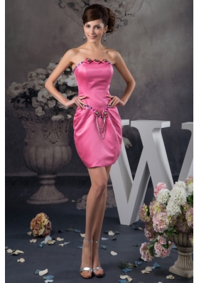 Beautiful Beading and Ruches Accent Mini Prom Dresses in Hot Pink