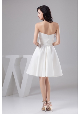 Beautiful Ruched Knee-length Pearl White Bridal Gowns with Jacket