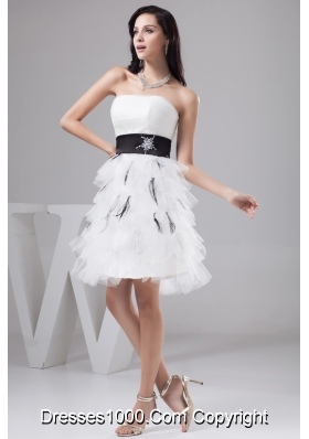 Black and White Mini-length Bridal Gowns with Beading and Layers