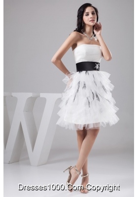 Black and White Mini-length Bridal Gowns with Beading and Layers