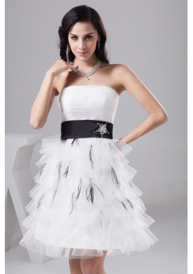 Black and White Mini-length Bridal Gowns with Beading and Layers