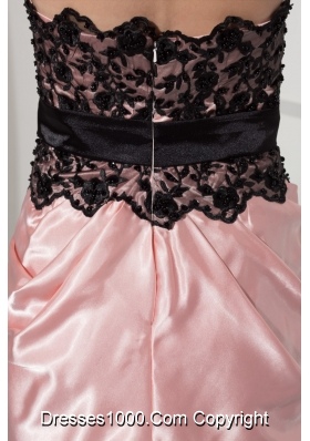 Black Lace Accent Pink Mini-length Prom Homecoming Dress