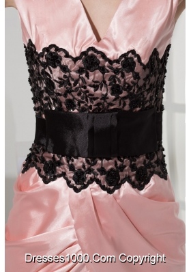 Black Lace Accent Pink Mini-length Prom Homecoming Dress