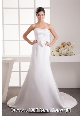 Bowknot Accent Waist Strapless Bridal Dresses with Court Train