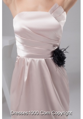 Champagne Mini-length Prom Gown Dress with Ruches and Flower