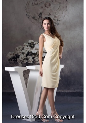 Empire Sheath Light Yellow Ruching Short Prom Dress