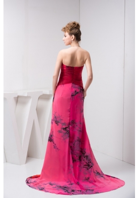 Exquisite Sweetheart Strapless Brush Train Prom Dresses with Print