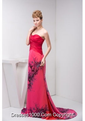 Exquisite Sweetheart Strapless Brush Train Prom Dresses with Print