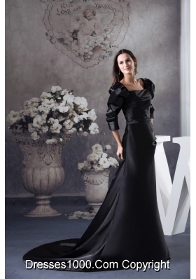 Fashion Black Square Long Sleeves Ruching Prom Dresses