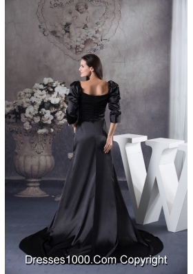 Fashion Black Square Long Sleeves Ruching Prom Dresses