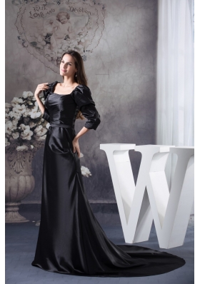 Fashion Black Square Long Sleeves Ruching Prom Dresses