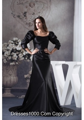 Fashion Black Square Long Sleeves Ruching Prom Dresses