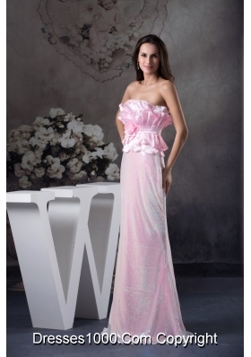 Flowers and Petals Accent on Bust Long Pink Prom Graduation Dress