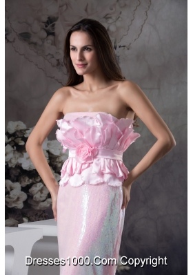 Flowers and Petals Accent on Bust Long Pink Prom Graduation Dress