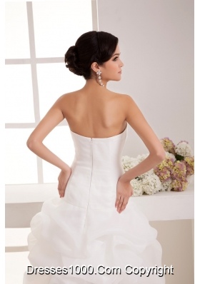 Flowers and Pick-ups Accent High-low Bridal Dresses with Court Train