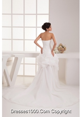 Flowers and Pick-ups Accent High-low Bridal Dresses with Court Train