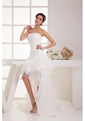 Flowers and Pick-ups Accent High-low Bridal Dresses with Court Train