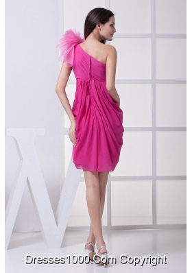 Flowery One Shoulder Decorate Fuchsia Prom Gowns with Ruffles