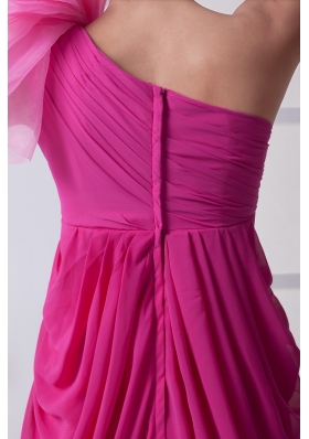 Flowery One Shoulder Decorate Fuchsia Prom Gowns with Ruffles