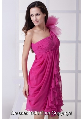 Flowery One Shoulder Decorate Fuchsia Prom Gowns with Ruffles