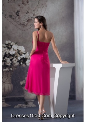 Fuchsia One Shoulder Knee-length Prom Dress with Handmade Flowers