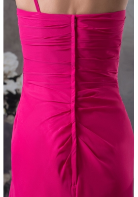 Fuchsia One Shoulder Knee-length Prom Dress with Handmade Flowers