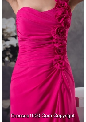 Fuchsia One Shoulder Knee-length Prom Dress with Handmade Flowers