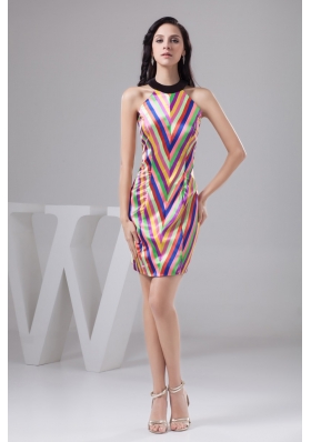Glitz Halter Mini-length Prom Gown Dresses in Multi-Colored Print